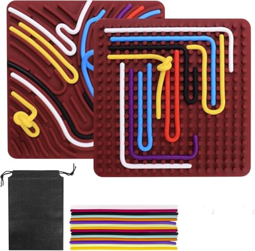 Silikon Sensorik Activity Board, Doppelseitiges Sensorisches Spielzeug Board mit 20 Zubehör Schnüren für Kinder, Autismus Spielzeug, Activity Board für Hand-Augen-Koordination und Stressabbau