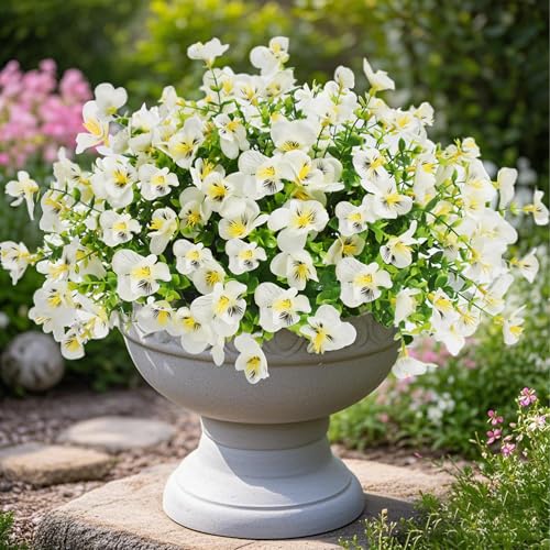 YUGYUM Künstliche Kunstblumen, Stiefmütterchen, UV-beständig, künstliche Seidenblumen, Pflanzen, Brautstrauß für Pflanzgefäß, Veranda, Fenster, Box, Zuhause, Innenbereich, Hochzeitsarrangement