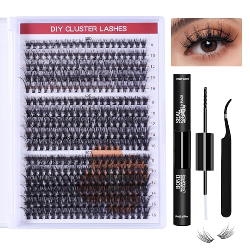 DIY Wimpernverlängerung Kit, 30D+40D+50D Wimpern Extensions Set, 8-16mix 320Pcs Lash Extension Set Mit Bond&Seal Und Pinzette, Cluster Lashes Künstliche wimpern