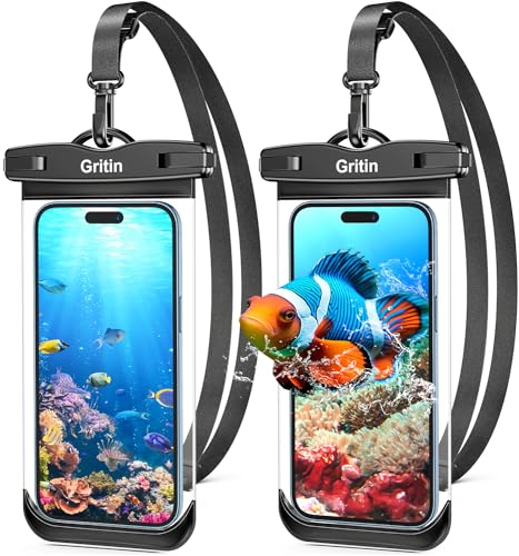 Gritin Wasserdicht Handyhülle, [2 Stück] IPX8 wasserdichte Handytaschen Unterwasser Hülle mit Sicherheitsschleife, Waterproof Phone Case bis 7.2" für iPhone 15 Pro Max, 14/13/12/11/XS, Galaxy S23/S22