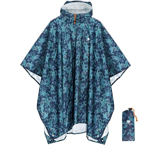 ANYOO Leichter Wasserdichter Regenponcho Herren und Damen Regenjacken Ripstop Atmungsaktiver Mehrzweck Regenmantel mit Kapuze für Outdoor Wandern Camping Angeln, Schildkröten, Einheitsgröße