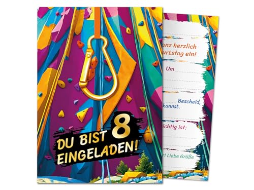 12 Einladungskarten zum 8. Kindergeburtstag Jungen Mädchen Klettern Kletterpark coole bunte Einladungen achte Geburtstag