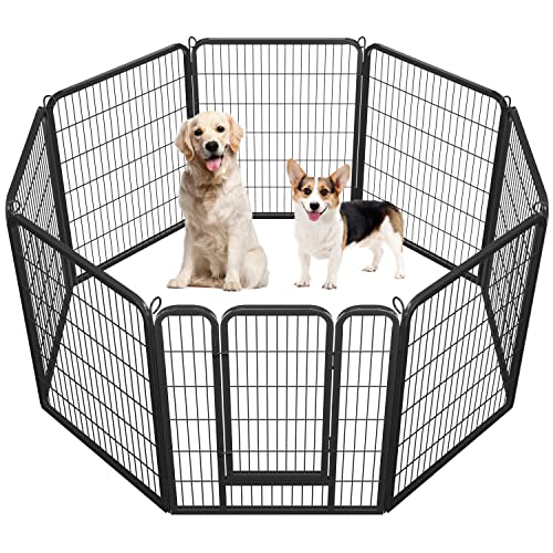 Yaheetech Welpenlaufstall 8 Gitter je 80 x 100 cm,Hundelaufstall Mit automatischer Verriegelung, Freilaufgehege Hundezaun Für Hund, Katze, Welpe, Kaninchen, Hühner