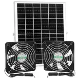 blessny 5,5 Zoll solarbetriebenes Lüfter-Set, 25 W Solarpanel mit 2 wasserdichten Lüftern für Hühnerställe im Freien, Gewächshäuser, Schuppen, Zuluft oder Abluft mit 4,5 m Kabel