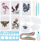 WEBEEDY 20 Sets Papier Quilling Kit für Erwachsene DIY Tiere Themen Grußkarte Making Kit mit Anleitung 5 Styles Tier Bienen, Schmetterlinge, Flamingos, Käfer, Libellen Karten