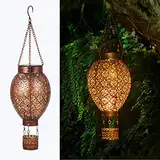 JOYCREATOR Solarlaterne für Außen, LED Metall Solar Laterne für Draußen Hängend mit IP65 Wasserdicht, Gartendeko Solar Laterne Aussen für Garten Balkon Terrasse weihnachten deko (Heißluftballon)