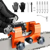 Kettensäge Schärfgerät,Kettenschärfer für Kettensägen,Motorsägenketten Schärfgerät,Tragbar Handkurbeln Kettensägenschärfer Kit mit 5 Schleifköpfen,Kettensäge Schärfen für Alle Arten von Kettensägen