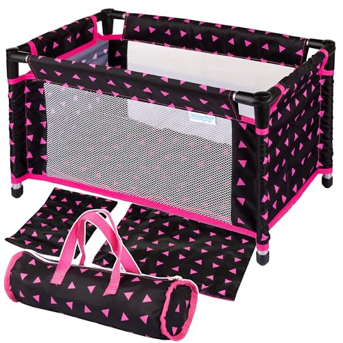 Kinderplay Puppenbett | Puppen Bett Spielzeug - Puppenreisebett für Baby Born | Baby Annabell Puppen | Reisebett mit Tasche und Zubehör | Puppenbett für Puppen | Puppenbett 43 cm Puppe, Model KP0400R