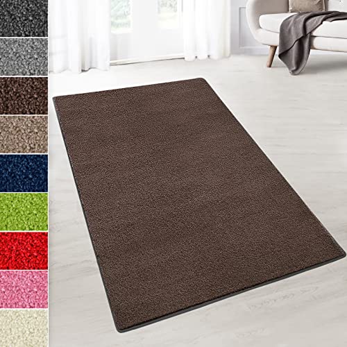 KARAT Kurzflor Teppich - Teppich Läufer für Wohnzimmer, Schlafzimmer, Kinderzimmer, Küche, Flur, Deko - Flauschiger Velours-Flor (Dynasty, Schlamm, 100x200 cm)