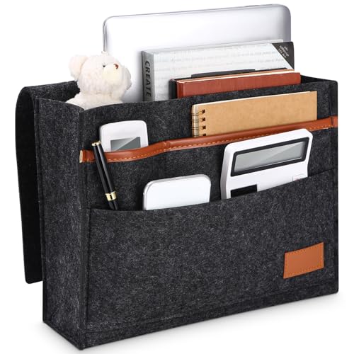 Toaren Bett Organizer EinhäNgen,Aufbewahrungstasche Bett,Betttasche Zum EinhäNgen,Dicke Filz rutschfeste,Bedside Hanging Storage Organizer für Handy,iPad,Fernbedienung,Buch,Brille