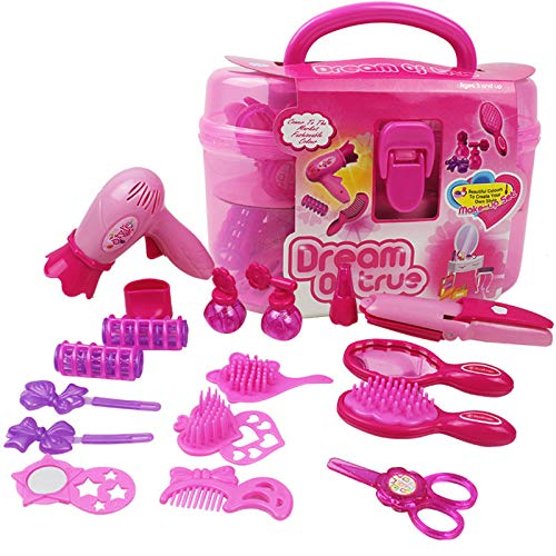 Haar-Set, Rosa, Simulation, Frisur, Kosmetik, Schönheit, Koffer, Spielzeug-Set – 17-teiliges Rollenspiel für kleine Mädchen