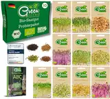 Green SEEDS - BIO Keimsorten Probierset Sprossen Samen & Microgreens zum selbst züchten - Saatgut 10er Probierpaket - Starter-Set für Sprossenglas & Kressesieb - Verpackt in nachhaltigem Graspapier