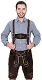 Bayerische Herren Trachten Lederhose kurz, Trachtenlederhose mit Trägern, original in Dunkelbraun, Oktoberfest, Größe 56