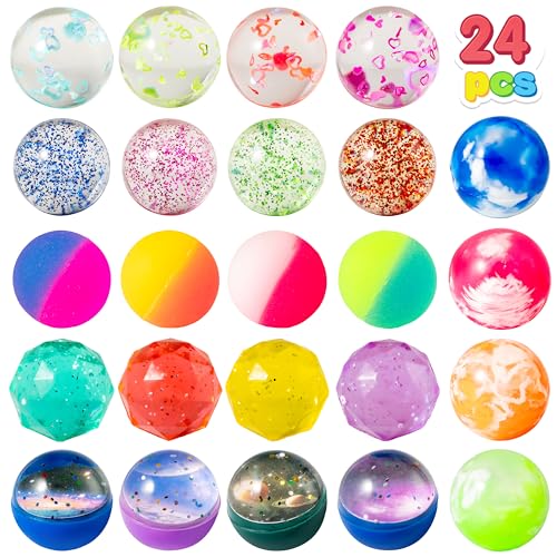 JOYIN 24 Stück Bouncy Balls, Flummies für Kinder 32 mm, Flummi Partytütenfüller, Gummibälle, Mitbringsel Kindergeburtstag, Pinata Füllung, Geburtstagsgeschenk, Mitgebsel Kindergeburtstag