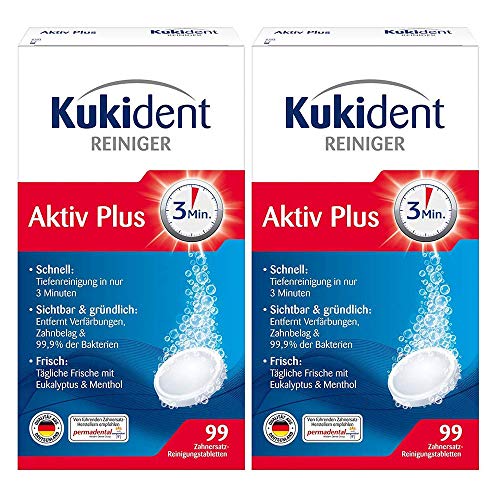 Kukident Aktiv Plus Reinigungstabletten - Tabs zur Reinigung von Zahnersatz, Zahnprothese & Gebiss - 6 x 33 Tabletten