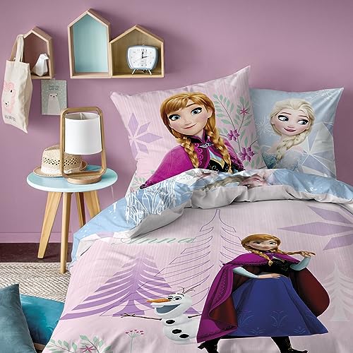 Disney Die Eiskönigin Bettwäsche Set 135x200 80x80 cm · Frozen Mädchenbettwäsche mit Anna und ELSA · Motiv Diamonds aus 100% Baumwolle mit Reißverschluss