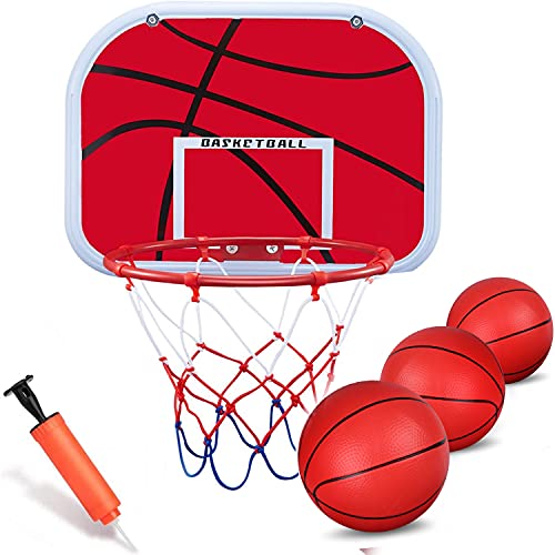 Boost über der Tür Basketballkorb Set Backboard Metallrand (8 ") Hängebrett mit 16CM Gummi Basketballs Fun Sportspiel für Kinder Erwachsene Outdoor Indoor Office Home RED Balls