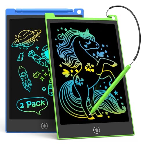 LCD Schreibtafel 2 Pack, 8.5 Zoll Tablet für Kinder und Erwachsene, Löschbarer, Wiederverwendbarer Schreib-Zeichenblock, mit Abschließbar Löschen-Taste (Blau+Grün)