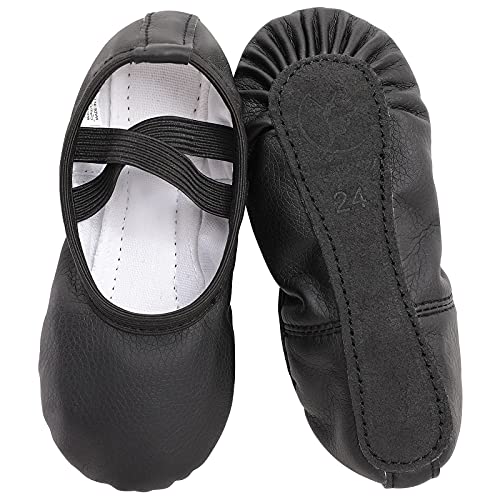 Ballettschuhe aus Leder mädchen Ballettschläppchen Tanzschuhe mit Ganze Ledersohle für Kinder Damen schwarz 31