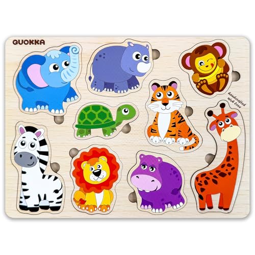 QUOKKA Spielzeug Puzzle ab 1 2 3 Jahre - 25x19 cm Montessori Holz Steckpuzzle für Kinder ab 3 4 - Lernspielzeug mit Wilde Tiere für Mädchen und Jungen - Geschenke zu Weihnachten