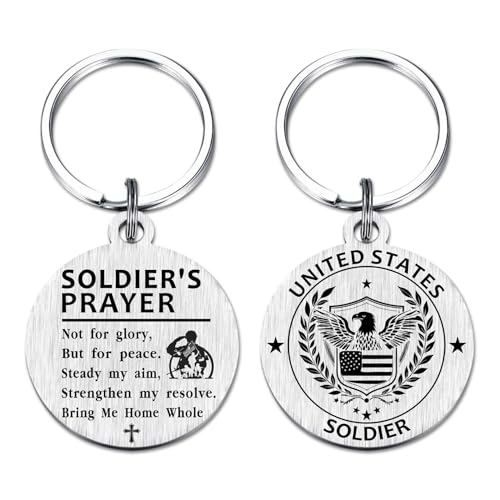 Richesele Soldaten-Gebets-Schlüsselanhänger – Vatertags-Militär-Geschenke für Soldat, Armee-Geschenk für Ihn – graviertes Segens-Andenken für Einberufung/Bootcamp