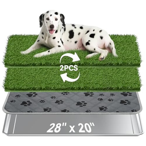 Edelstahl Hundetoilette Grasmatte mit Tablett, 70 x 50 cm Hundeklo mit 2 Wiederverwendbaren Kunstrasen, Waschbare Hunde Trainingsunterlage, Welpenunterlagen Hundetöpfchen für Balkon Indoor Outdoor