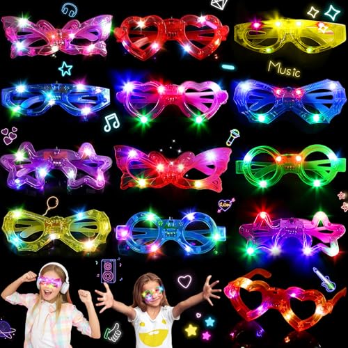 YeahBoom Kindergeburtstag Led Brille,12 Stück Partybrille LED,Partybrillen,Neon Party Outfit Rave Brille,Leuchtende Partybrille für Weihnachten Halloween Karneval Geburtstagsfeier Hochzeit Konzert