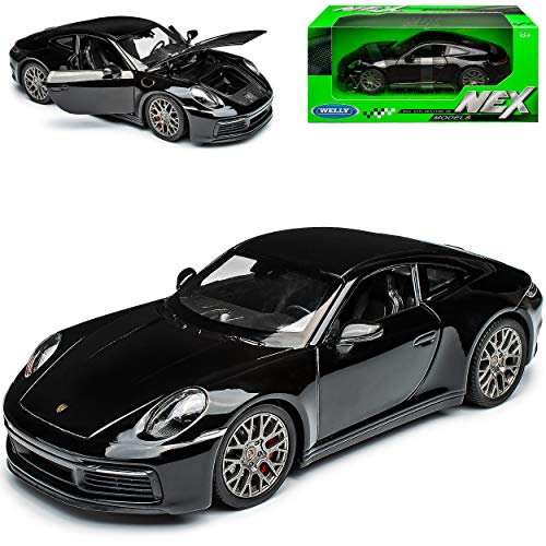 Welly Porsche 911 992 4S Coupe Schwarz Neue Generation Ab 2019 1/24 Modell Auto mit individiuellem Wunschkennzeichen