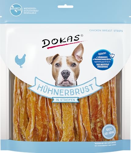 Dokas Dog HÜHNERBRUST in Streifen | 5 x 500 g | Ergänzungsfuttermittel für Hunde | Getrocknete Hühnerbrust in Streifen | Für Hunde aller Größen und Rassen geeignet