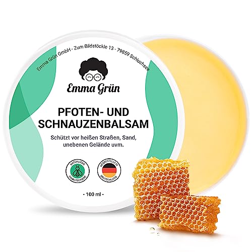 Emma Grün® Pfotenbalsam 100ml für Hunde & Katzen [mit Propolis & Bienenwachs] - Rissige Tiernasen & Pfoten brauchen diesen Pfotenschutz - Natürliche Pfotenpflege - Hundepfoten Balsam Made in Germany