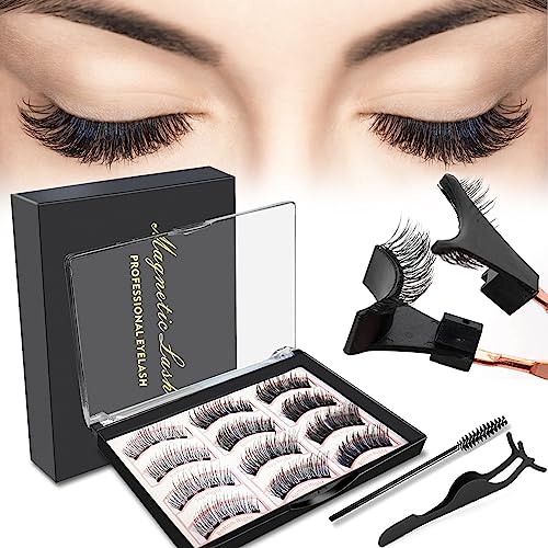 Magnetische Wimpern, Magnet Wimpern Ohne Eyeliner, 3D Fake Magnetic Lashes Natürlicher Look, Wiederverwendbare Künstliche Magnetwimpern, Magnetic Eyelashes Set Mit Zange (Schwarz)