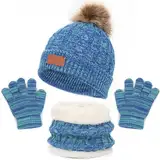 WKAYsIV Herren Strickmütze Mit Schal Set ches Outdoor Baby Warm Dreiteiliges Set Mütze Damen Winter(Blau,M)