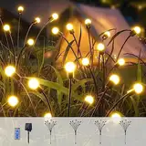 Firefly Solar Light, Pack of 4（32 LED）Solar Firefly Light with Remote Control, 4 Brightness Levels, 8 Light Modes, USB Rechargeable and IP65 Waterproof Solar Lights for Outdoor Garden