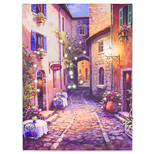 Nexos Trading LED Wandbild Leinwandbild mit Beleuchtung Fotodruck Altstadt 30x40 cm Kunstdruck Leuchtbild mediterrane Sommer Süden mit Glasfaser-LED Italien Rom