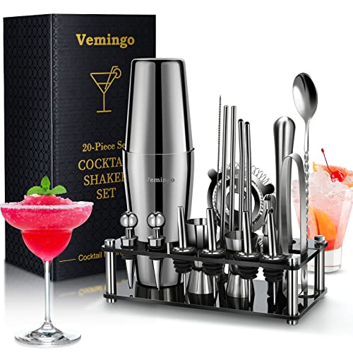 20 Teiliges Geschenkset Cocktail Set Boston Shaker mit Acryl Ständer | Cocktail Shaker Set Edelstahl | Cocktailshaker Geschenk Cocktail Bar Set Cocktailset Groß 750ML 600ML Cocktails Mixer