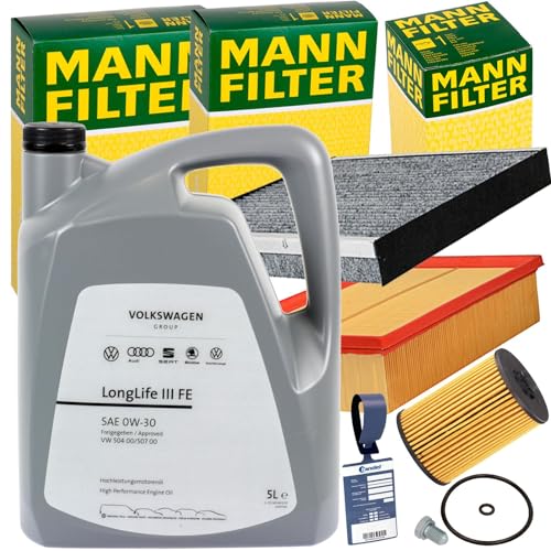 Mann Inspektionspaket + 0W30 Öl passend für 1.6 + 2.0 Golf 7 PASSAT 3G A3