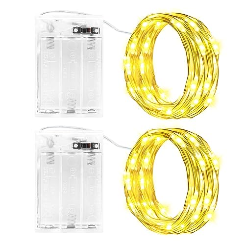 Gcstnn Lichterketten Batterie Timer, 2 Stück 3M 30LED Micro Fairy Lights IP65 Wasserdichte Kupferdraht für Zimmer Garten Krüge Flaschen Weihnachten Halloween In/Außen Deko DIY (Warmweiß)