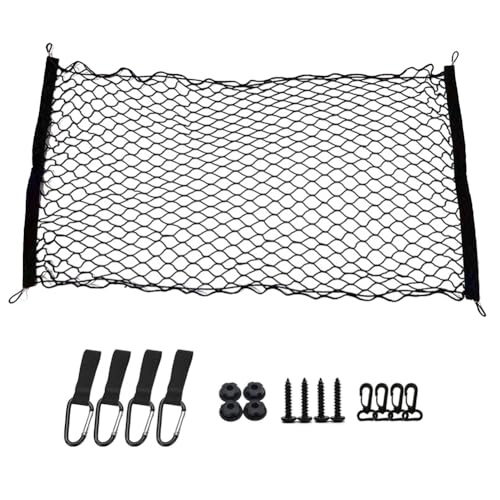 Mikiuly Gepäcknetz Auto, 110 * 60cm, Schwarz, Polypropylen + Latexseide, Karabiner, Auto, LKW, Boot, Van, RV