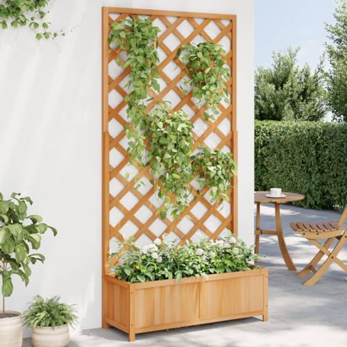 Myheimly Pflanzkübel mit Spalier Braun Massivholz Tanne 90 x 35 x 180 cm