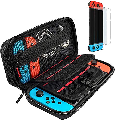 daydayup Tasche für Nintendo Switch - Harte Tragetasche Hülle Case mit Nintendo Switch Schutzfolie, Schutzhülle mit Aufbewahrung für 20 Spiele, Konsole & Zubehör - Schwarz