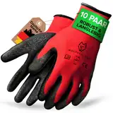 WOLFSFELLER 10 Paar robuste & komfortable Handschuhe Arbeitshandschuhe Herren Gr 9 - Arbeitshandschuhe Damen - Gartenhandschuhe Herren - Mechaniker Handschuhe Herren mit Latex Beschichtung