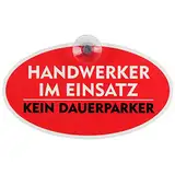 Schild, Autoschild Handwerker im Einsatz mit Saugnapf, 1,5mm wetterfestes PVC Material 184 x 104 mm groß, von innen oder außen