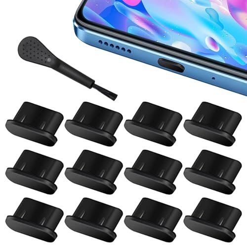 WOLMIK USB C Staubschutz Stöpsel 12 Stück mit Reinigungsbürste, SilikonhüLle USB 3.1 Typ C Port für Meiste Typ-C Handy Tablet Zubehör Ladebuchse Stopfen Schutz, USB C Schutzkappe
