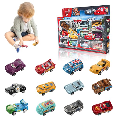 12 Stück Car Spielzeugauto Set, Mini Auto Spielzeug, Kleine Autos, Rennspiele, Lightning Spielzeug Geburtstags Geschenk für Mädchen Jungen Kinder ab 3 Jahren, Racing Car Fans Give Aways