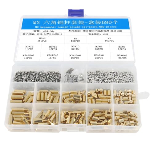 LearnLyrics M3 Abstandshalter Set, Abstandshalter und Abstandshalter Set - 680 Stück M3 Sechskantschrauben Abstandshalter Leiterplattenabstandshalter Leiterplattenabstandshalter PCB