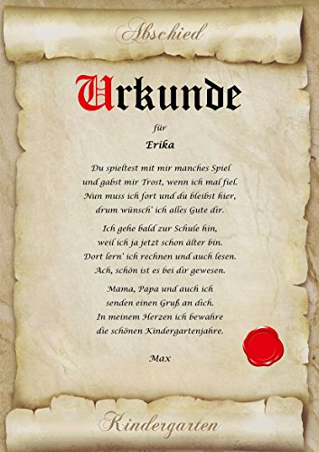 Urkunde Abschied Kindergarten, Kita Kinder Geschenk für Erzieherin personalisiert - danke - kleine Geschenkidee mit Name DIN A4 Geschenkurkunde
