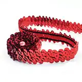 CNFQ 10 yards Elastisches glänzendes Paillettenband Applikation für Hochzeit Kostüm Brautschmuck PVC (Rot)