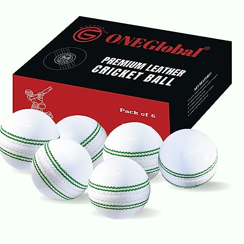 ONEGlobal Premium-Leder-Cricket-Matchball mit 100% handgenähten Nähten, 156 g, 4-teilige Konstruktion und hochwertigem, gegerbtem Leder, ideal für Liga-Spiele, Turniere, Net-Übungen