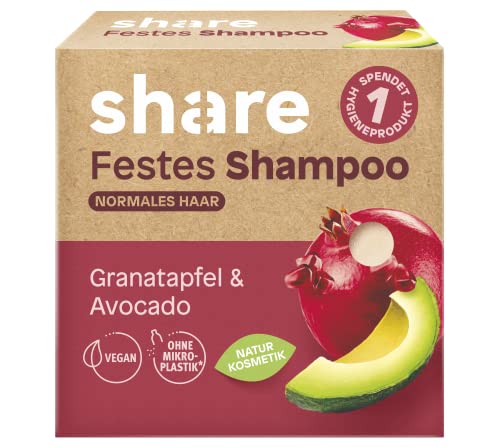 share Festes Shampoo Granatapfel & Avocvado 60 g – Shampoo Bar spendet ein Hygieneprodukt an einen Menschen in Not – festes Haarshampoo mit wertvollen Ölen – vegane Naturkosmetik
