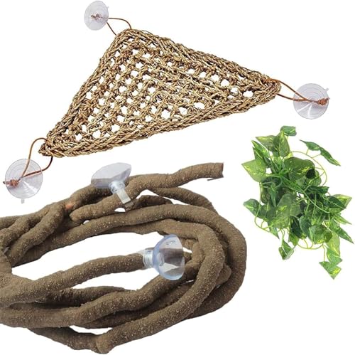 Kathson Bartagamen-Hängematte, Reptilienblätter, Lebensraum, Dekor-Zubehör, künstliche Kletterreben mit Saugnäpfen für Chamäleon-Gecko-Schlangen